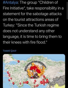 Ответственность за пожары в Турции взяла на себя террористическая организация